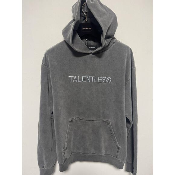 Talentless Hoodie Mens Large Gray Embroidered Logo Kangaroo Pocket Back Graphic - Picture 5 of 9